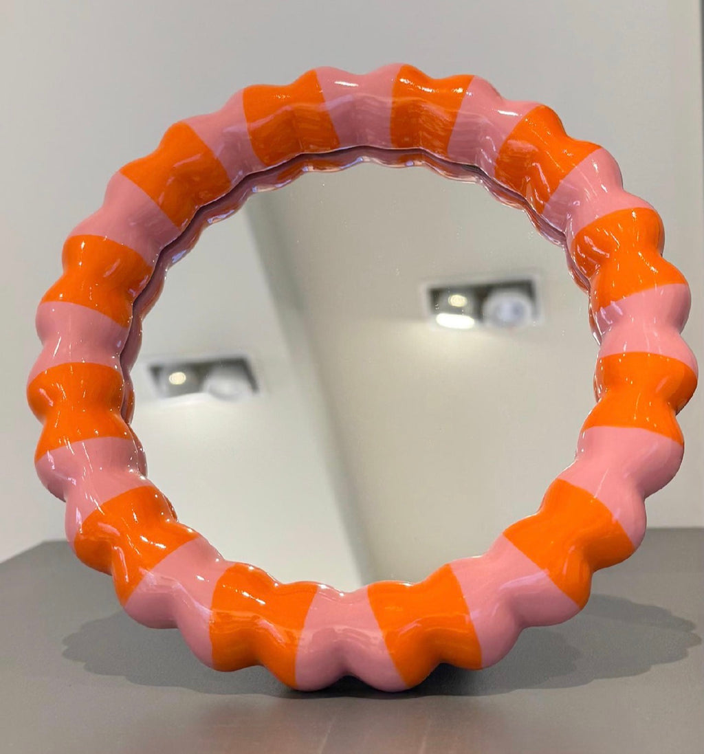 SET 3 SPECCHI DESIGN POP – CERAMICA DIPINTA A MANO (ROSA/ARANCIO