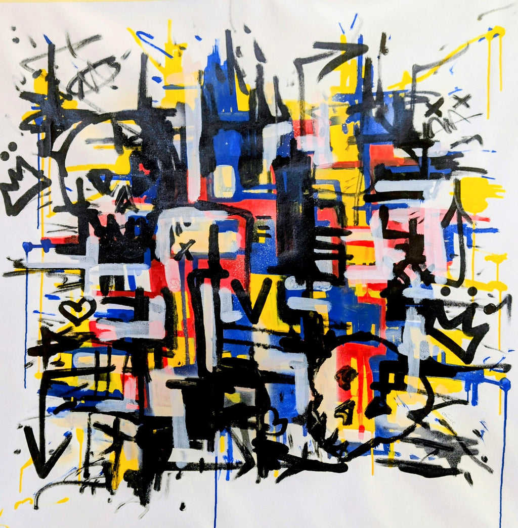 Quadro Street Art "Untamed Lines" di Omhie - Neo-Espressionismo Astratto 90x90 cm - Opera Originale Materica Mixed Media