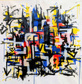 Quadro Street Art "Untamed Lines" di Omhie - Neo-Espressionismo Astratto 90x90 cm - Opera Originale Materica Mixed Media