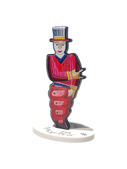 Portafortuna di Francesco Musante, scultura in resina in edizione limitata con figura stilizzata simbolo di fortuna e positività.