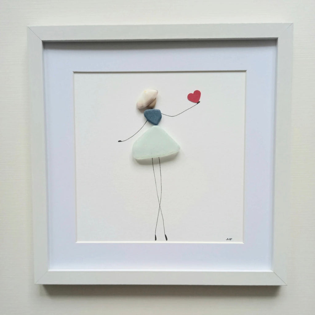 Quadro in vetro di mare fatto a mano – Ballerina con cuore