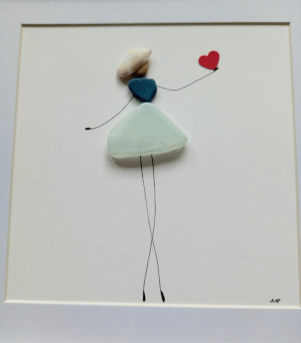 Quadro in vetro di mare fatto a mano – Ballerina con cuore