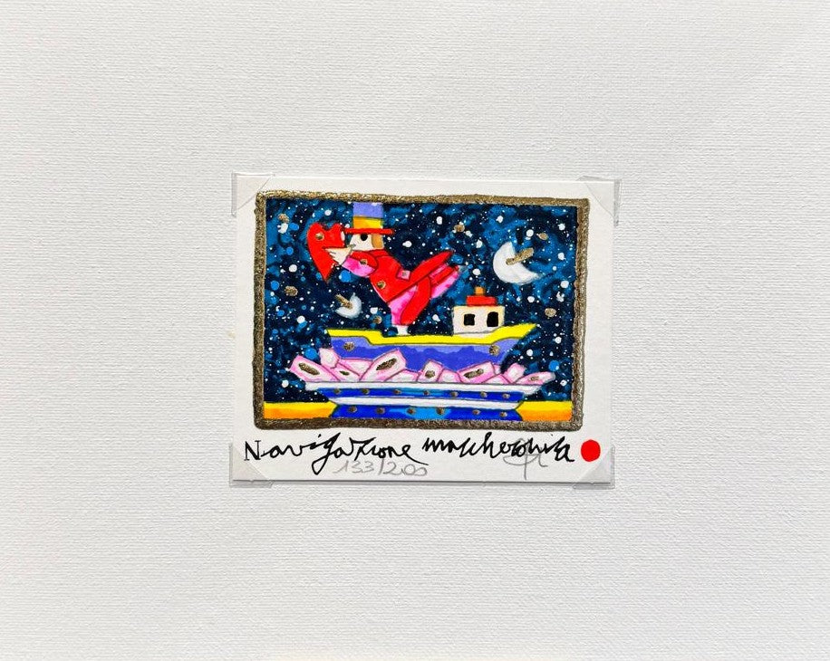 Navigazione maccheroniana – Francesco Musante Serigrafia polimaterica ritoccata a mano - Edizione limitata