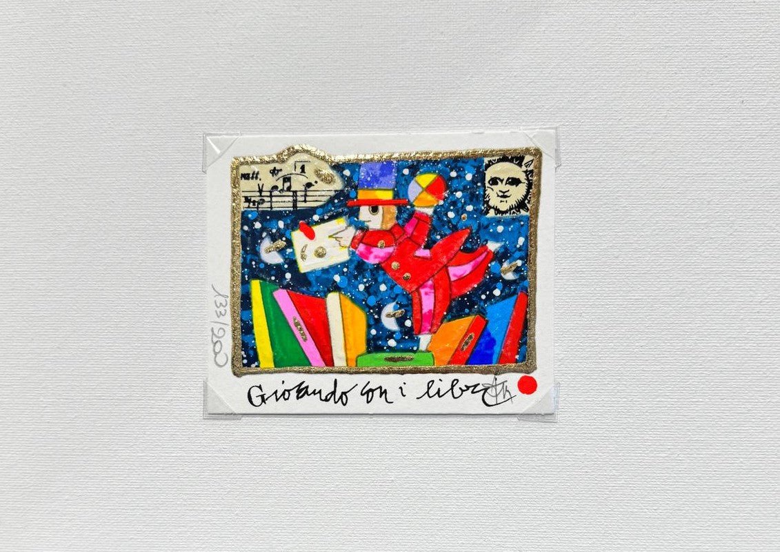 Giocando con i libri – Francesco Musante Serigrafia polimaterica ritoccata a mano - Edizione limitata