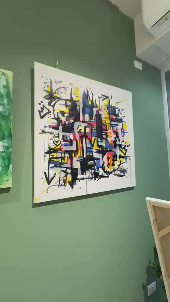 Quadro Street Art "Untamed Lines" di Omhie - Neo-Espressionismo Astratto 90x90 cm - Opera Originale Materica Mixed Media